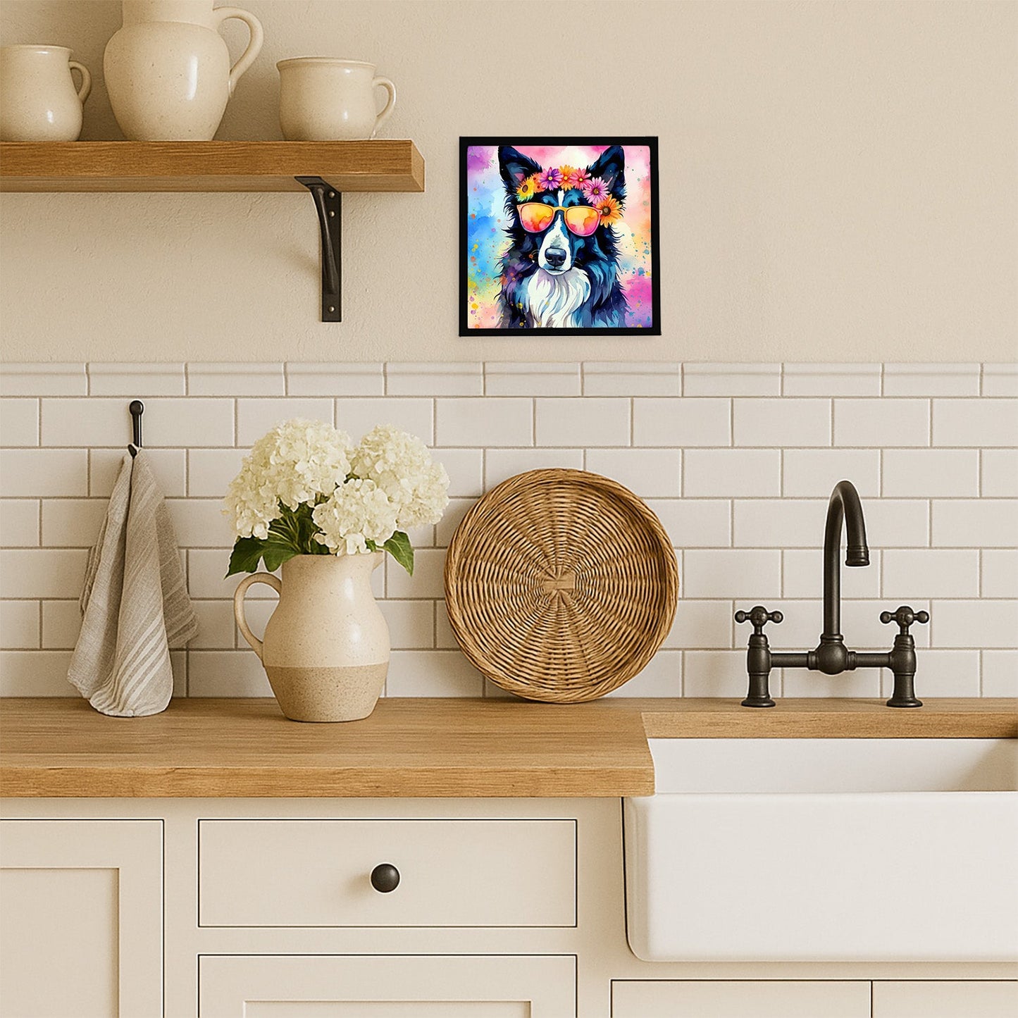 Border Collie Hippie Dawg Framed Metal Print