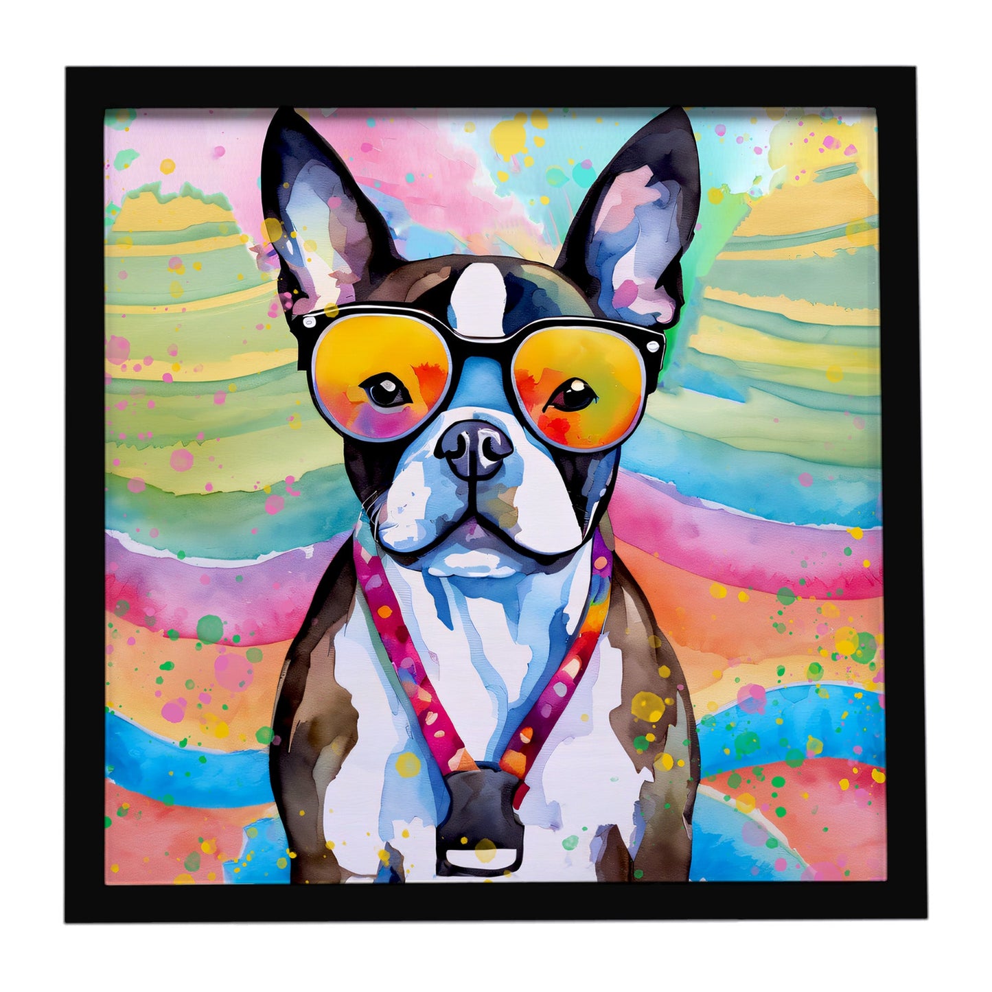 Boston Terrier Hippie Dawg Framed Metal Print