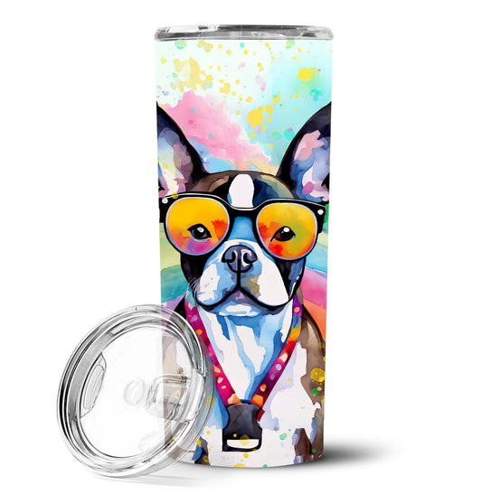 Boston Terrier Hippie Dawg Stainless Steel Skinny Tumbler