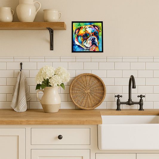 English Bulldog Hippie Dawg Framed Metal Print