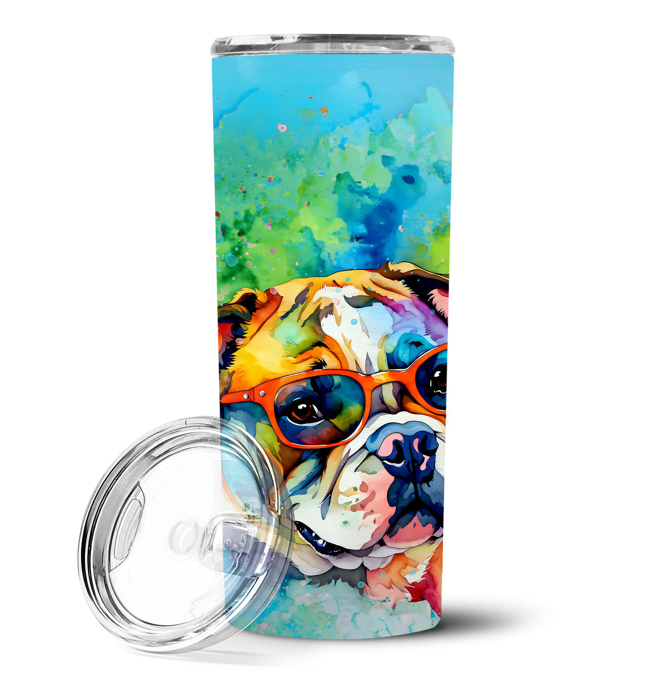 English Bulldog Hippie Dawg Stainless Steel Skinny Tumbler