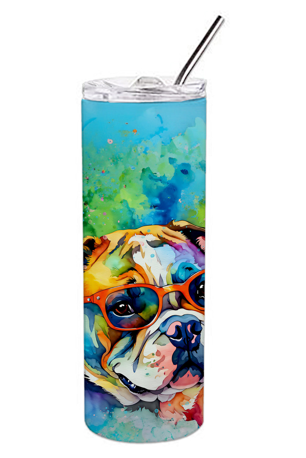 English Bulldog Hippie Dawg Stainless Steel Skinny Tumbler