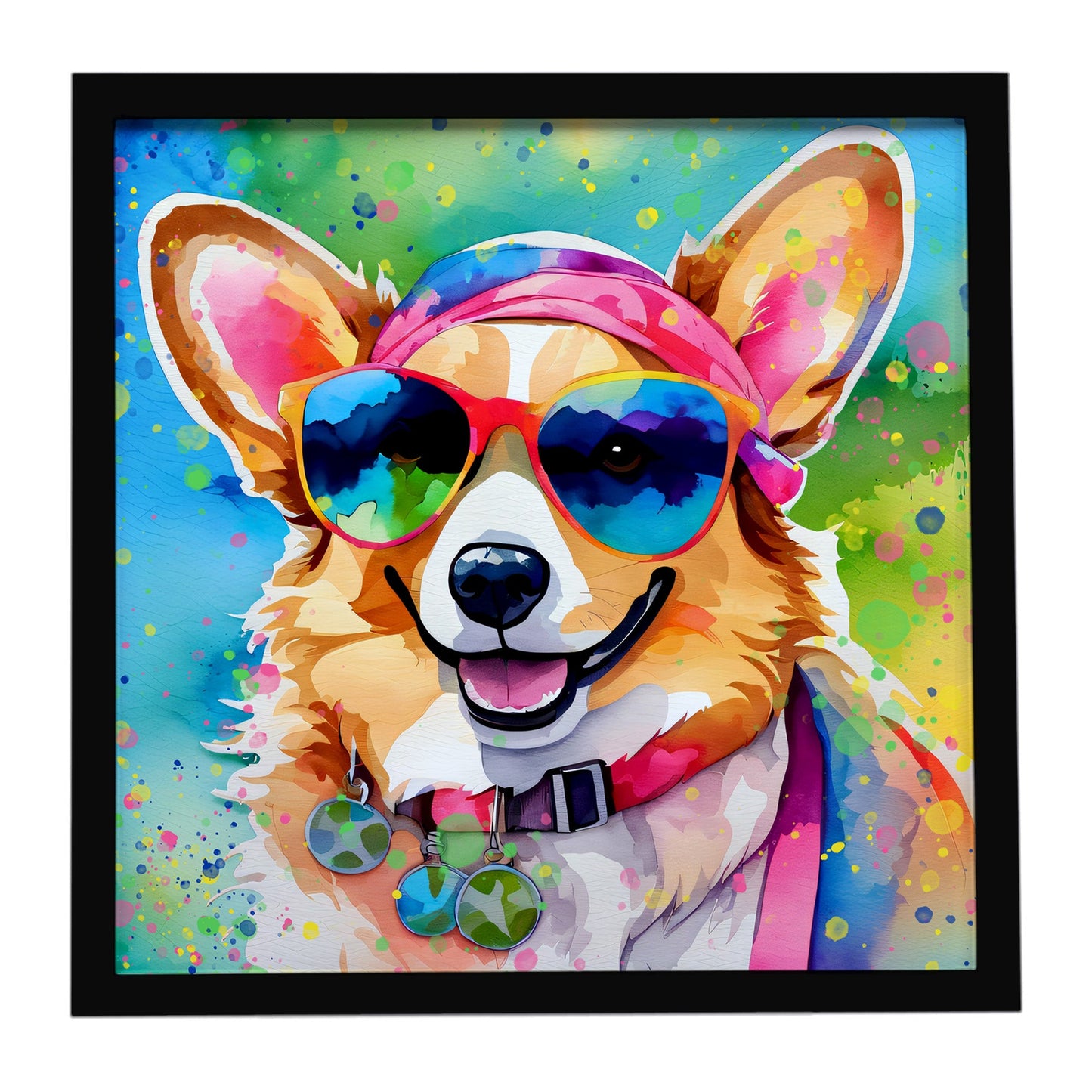 Corgi Hippie Dawg Framed Metal Print