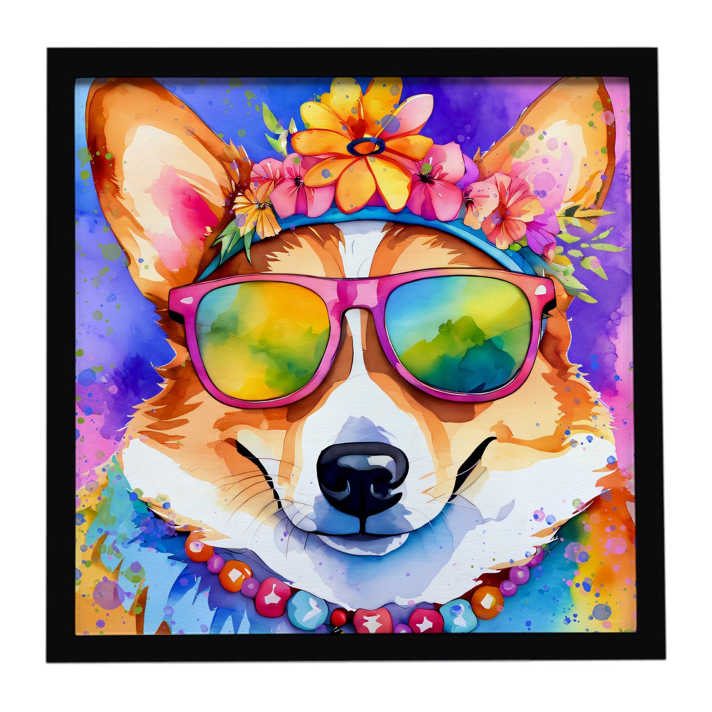 Corgi Hippie Dawg Framed Metal Print