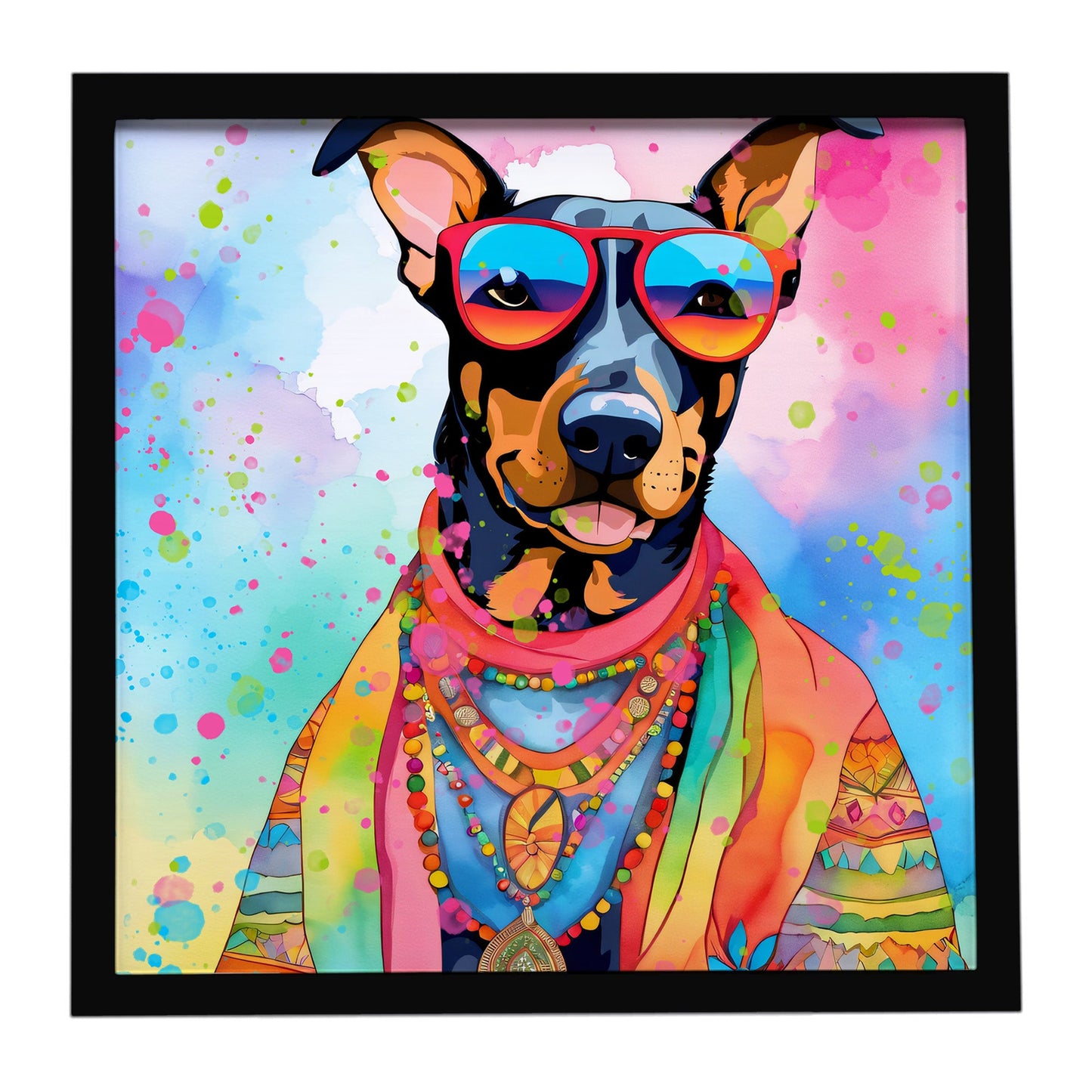 Doberman Pinscher Hippie Dawg Framed Metal Print