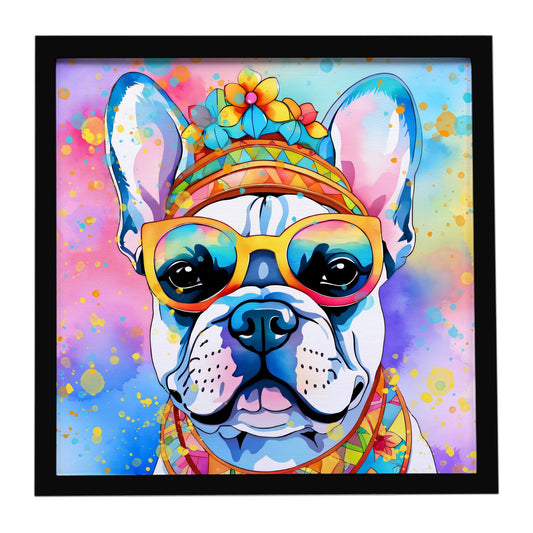 French Bulldog Hippie Dawg Framed Metal Print