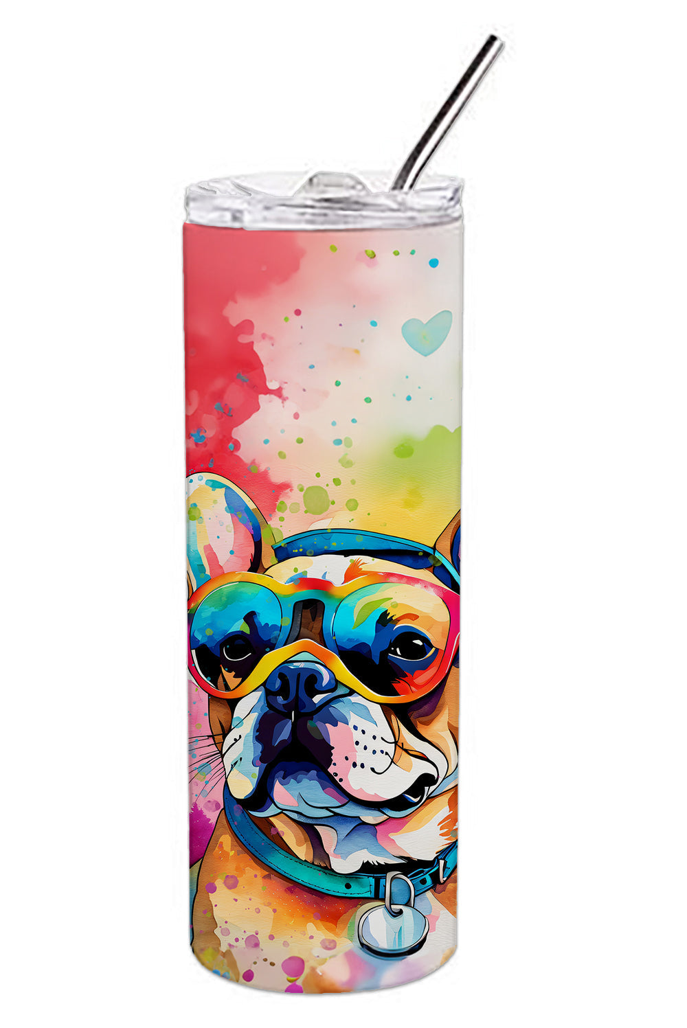 French Bulldog Hippie Dawg Stainless Steel Skinny Tumbler