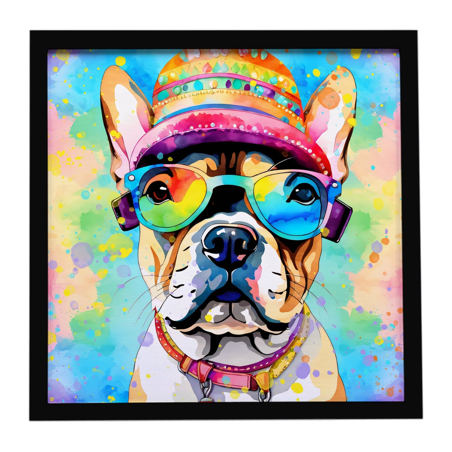 French Bulldog Hippie Dawg Framed Metal Print