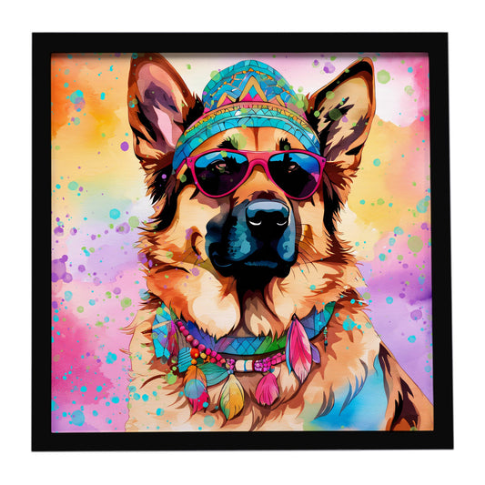 German Shepherd Hippie Dawg Framed Metal Print