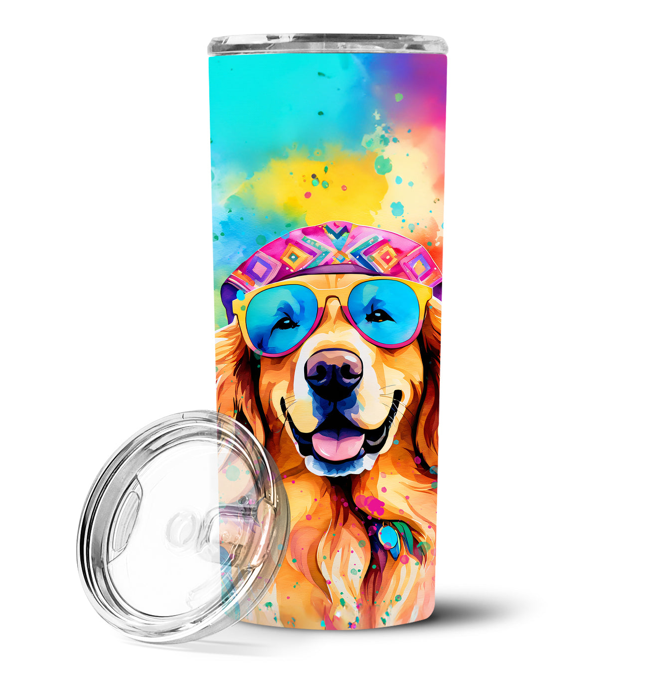 Golden Retriever Hippie Dawg Stainless Steel Skinny Tumbler