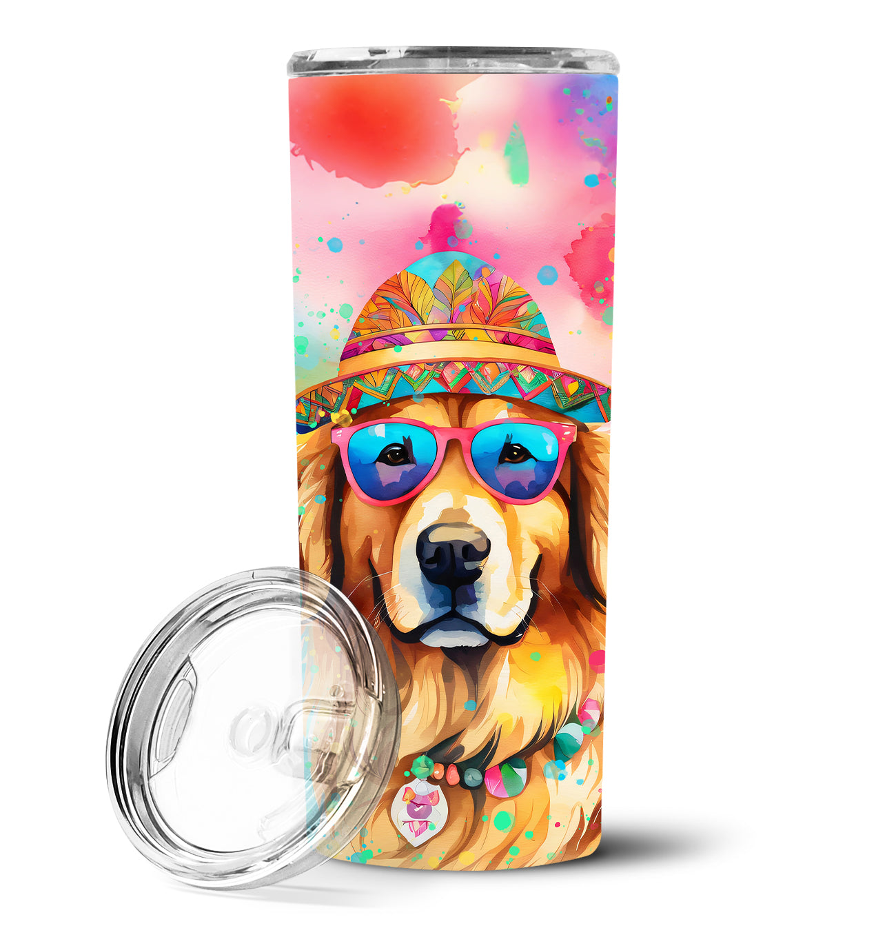 Golden Retriever Hippie Dawg Stainless Steel Skinny Tumbler