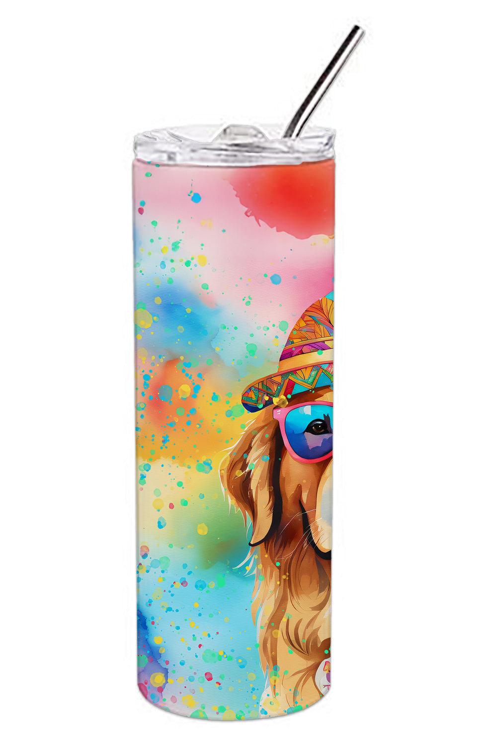 Golden Retriever Hippie Dawg Stainless Steel Skinny Tumbler
