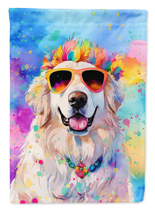 Great Pyrenees Hippie Dawg Garden Flag – Retro Dog with Sunglasses & Multicolored Background