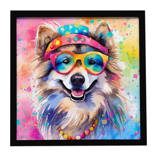 Keeshond Hippie Dawg Framed Metal Print