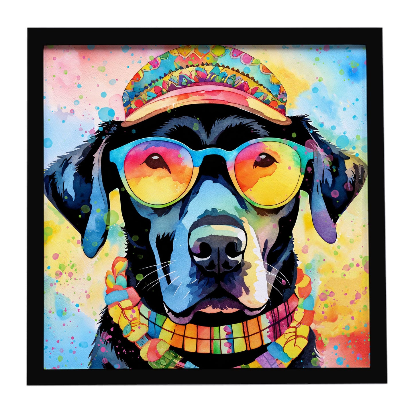 Black Labrador Hippie Dawg Framed Metal Print