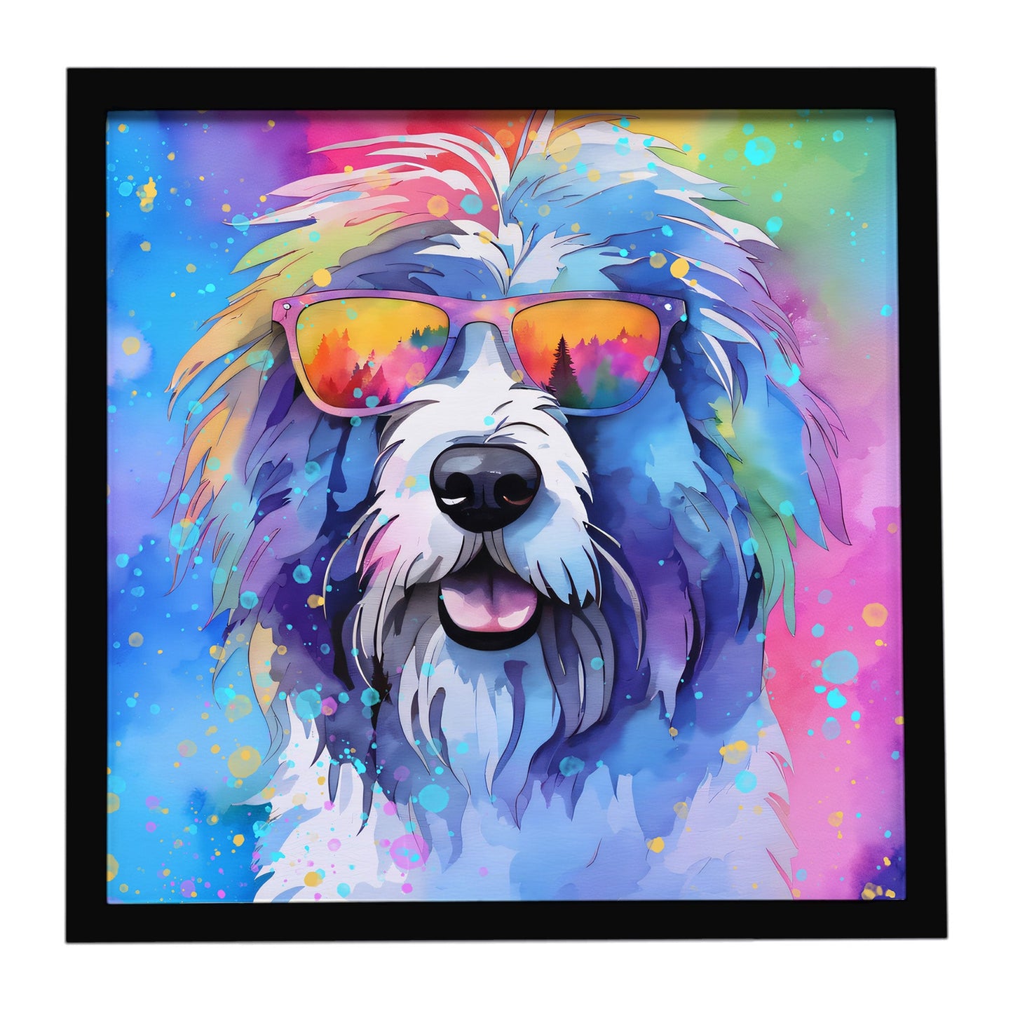 Old English Sheepdog Hippie Dawg Framed Metal Print