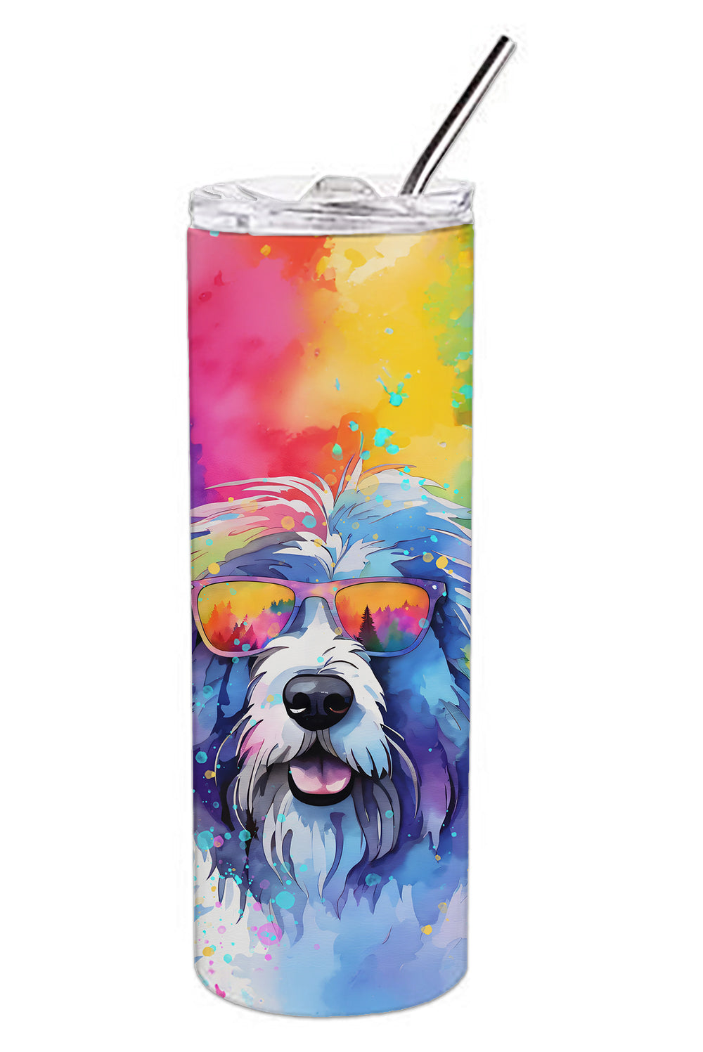 Old English Sheepdog Hippie Dawg Stainless Steel Skinny Tumbler