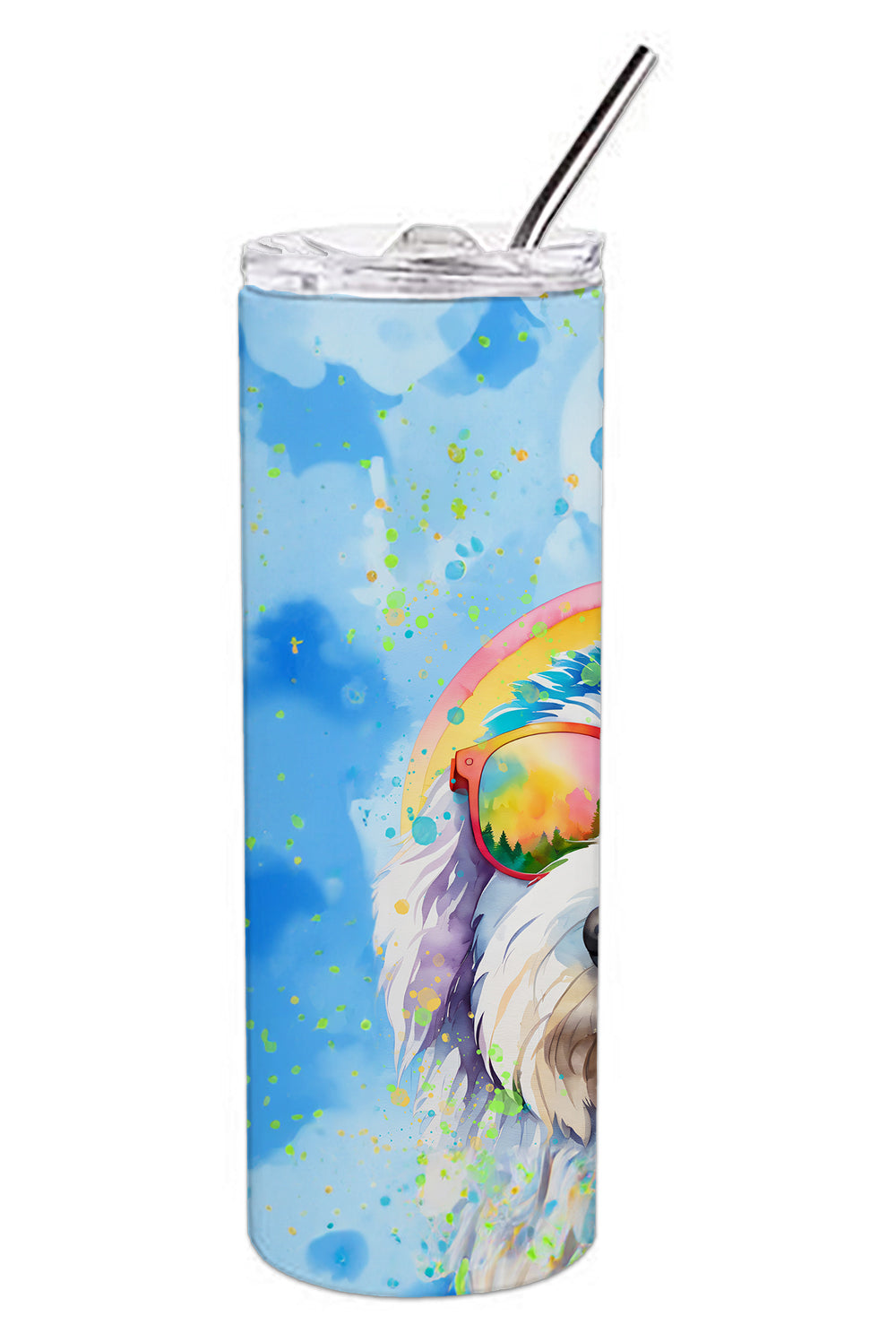 Old English Sheepdog Hippie Dawg Stainless Steel Skinny Tumbler