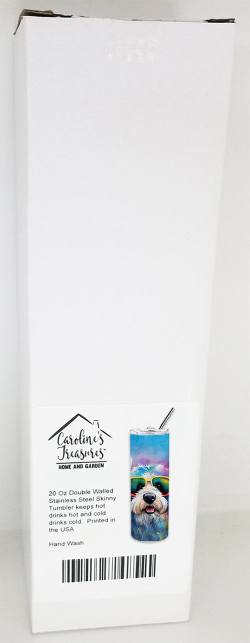 Old English Sheepdog Hippie Dawg Stainless Steel Skinny Tumbler