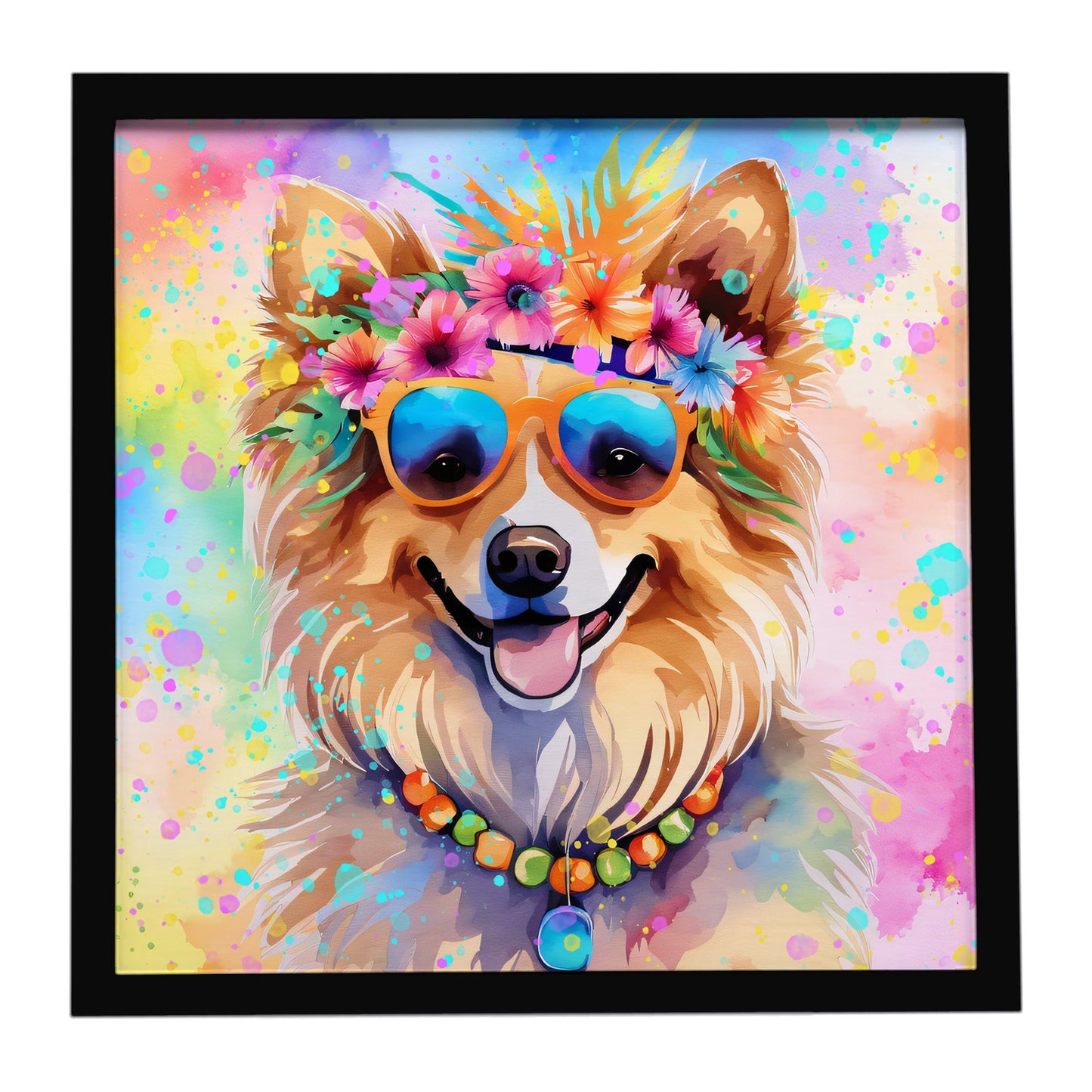 Pomeranian Hippie Dawg Framed Metal Print