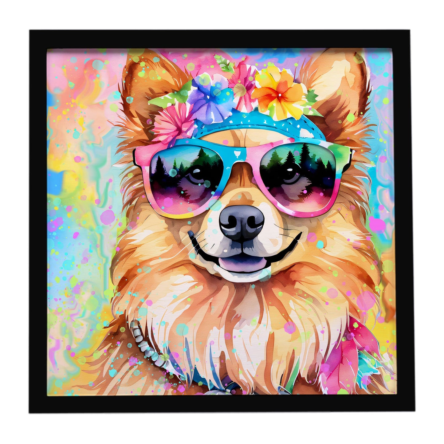 Pomeranian Hippie Dawg Framed Metal Print