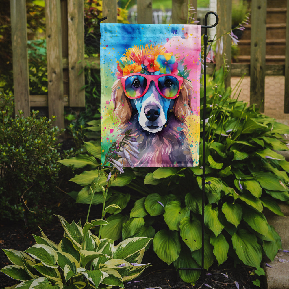 Poodle Hippie Dawg Garden Flag – Retro Dog with Sunglasses & Multicolored Background