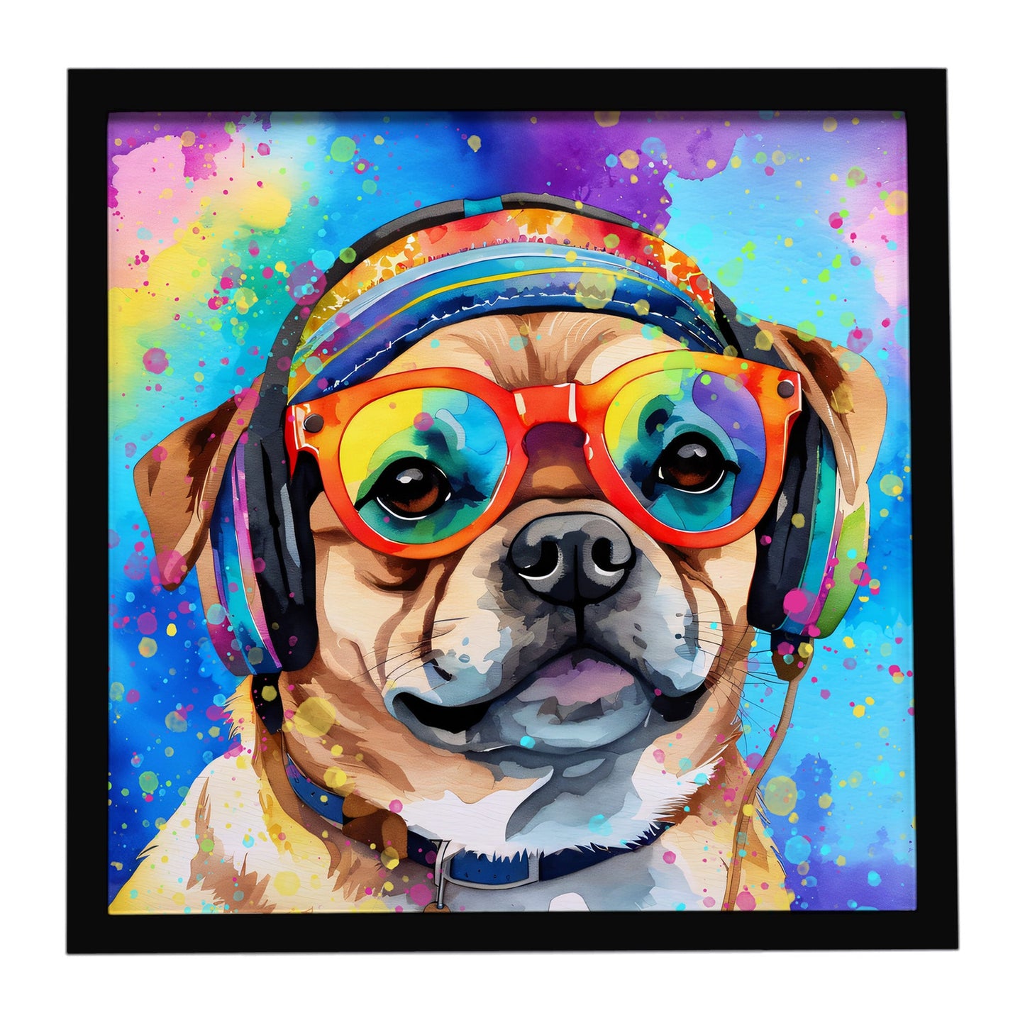 Pug Hippie Dawg Framed Metal Print