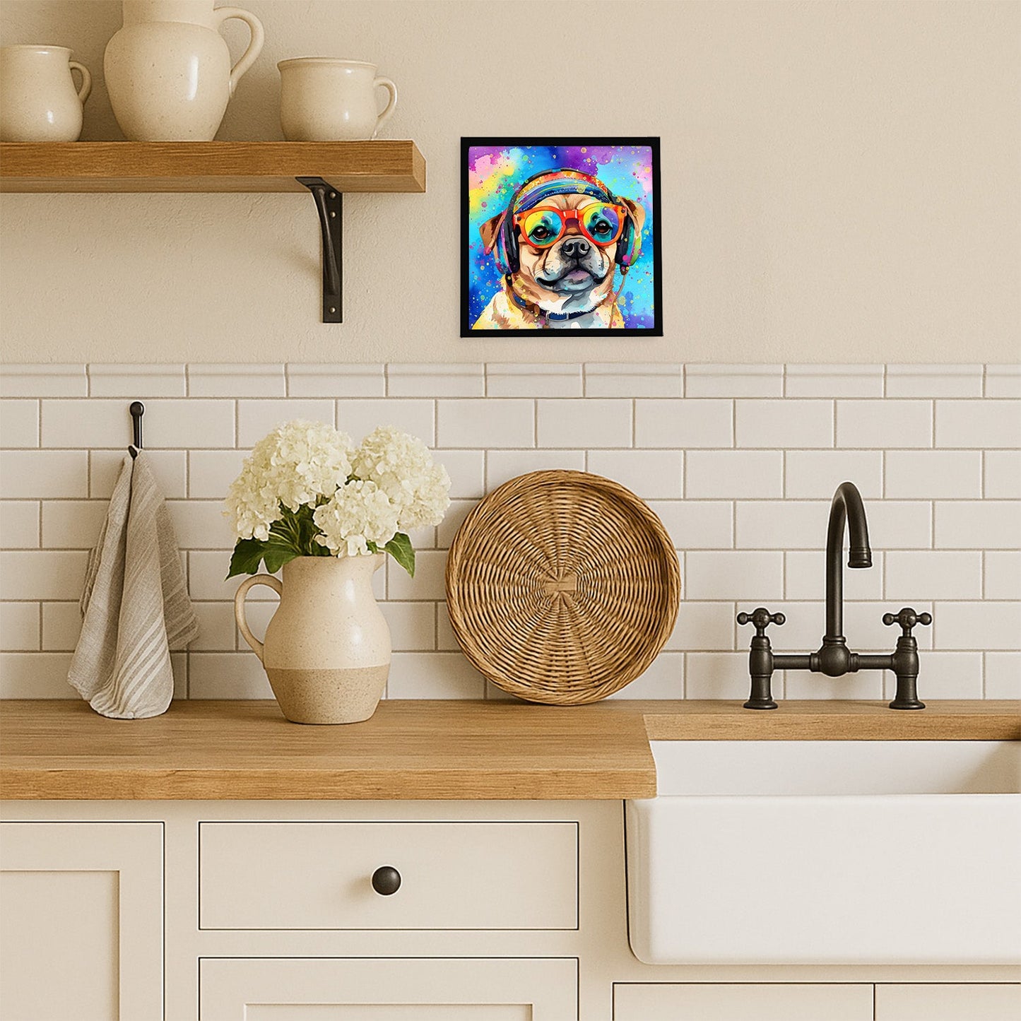 Pug Hippie Dawg Framed Metal Print