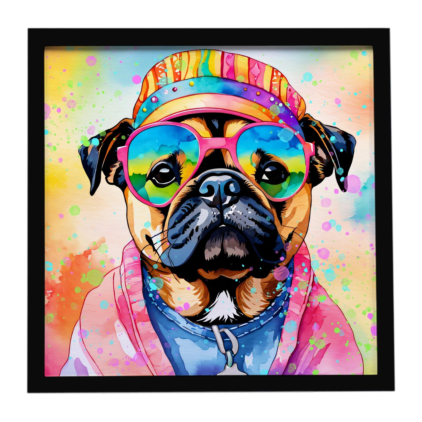 Pug Hippie Dawg Framed Metal Print