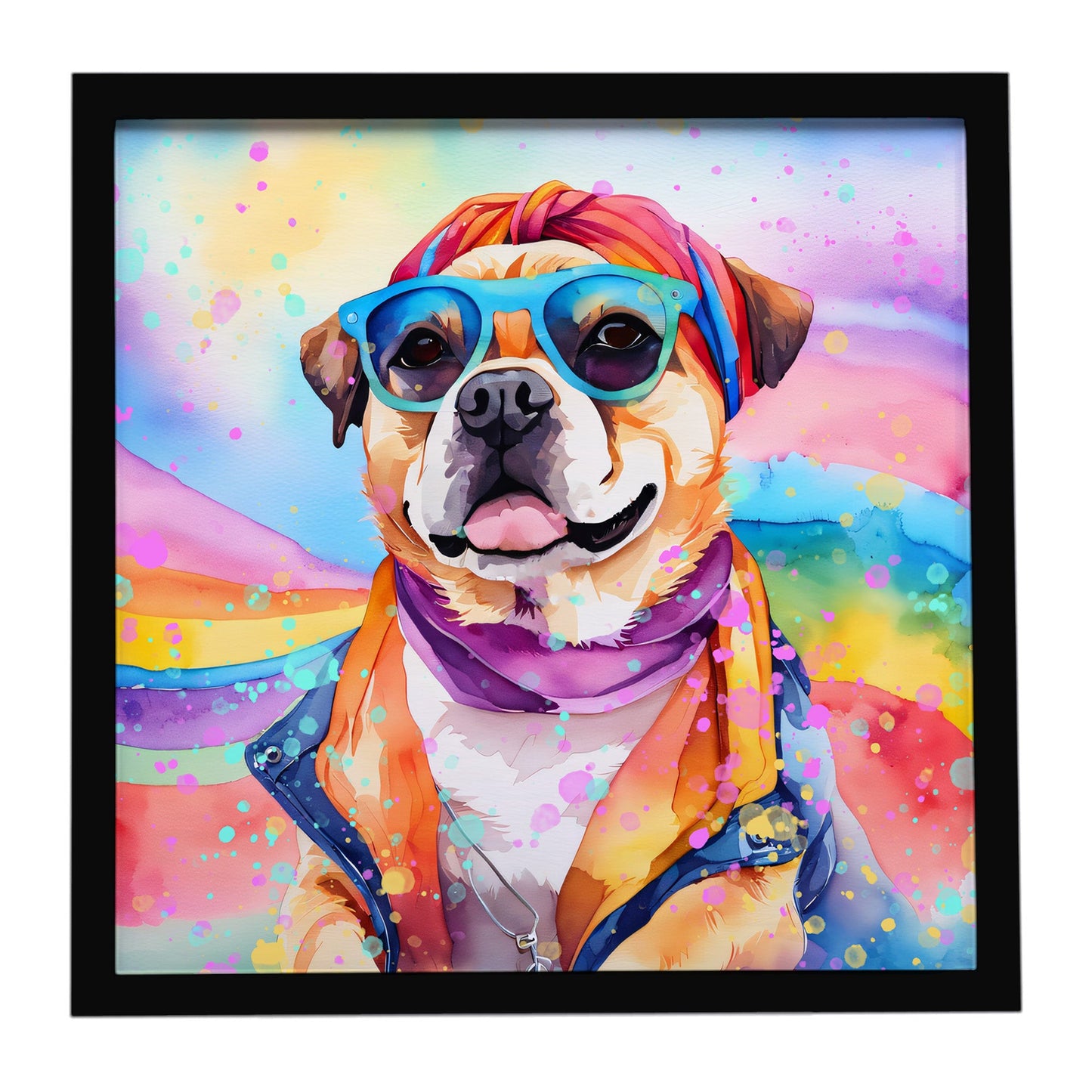 Pug Hippie Dawg Framed Metal Print