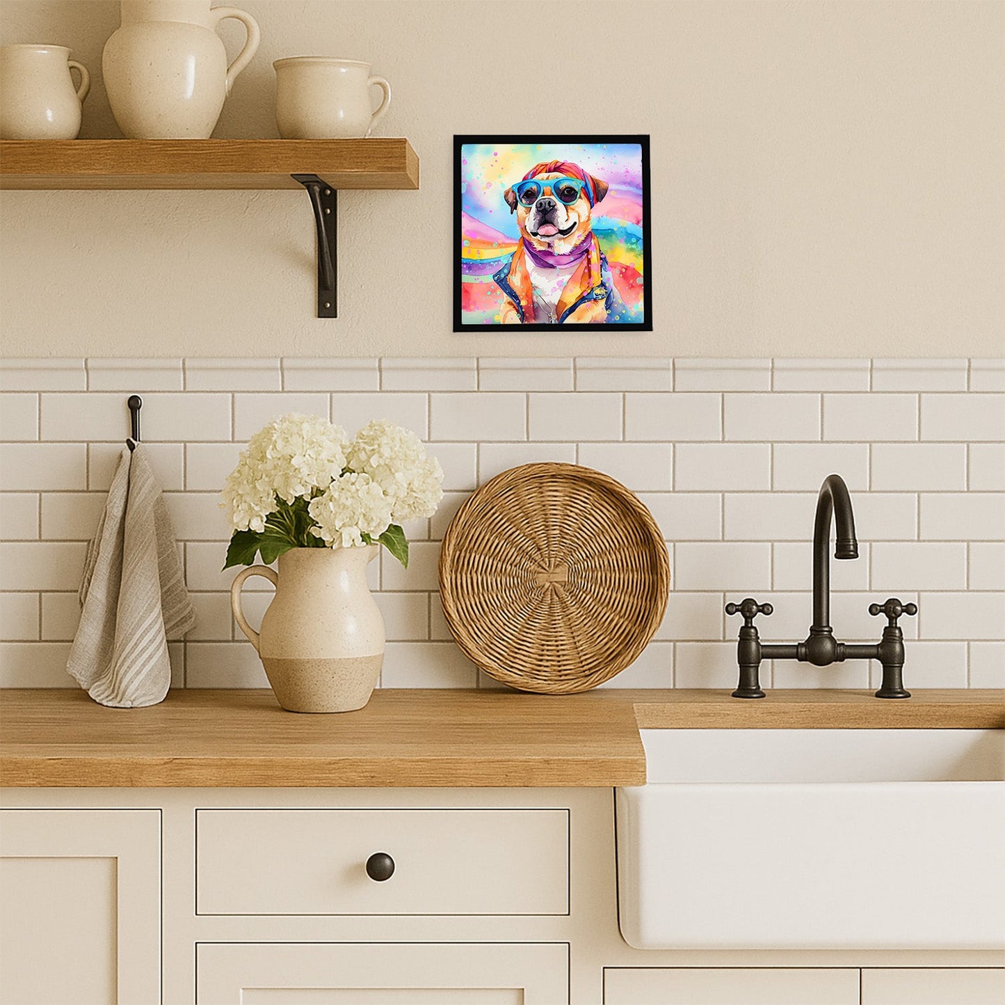 Pug Hippie Dawg Framed Metal Print