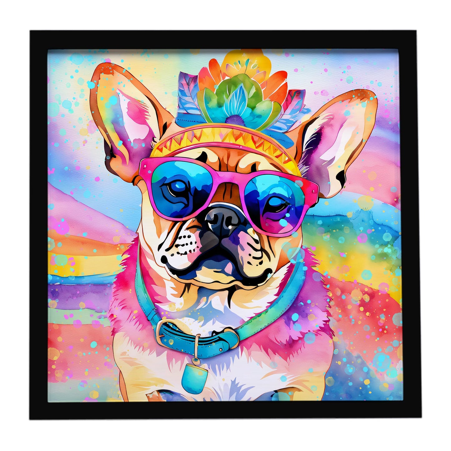 Pug Hippie Dawg Framed Metal Print