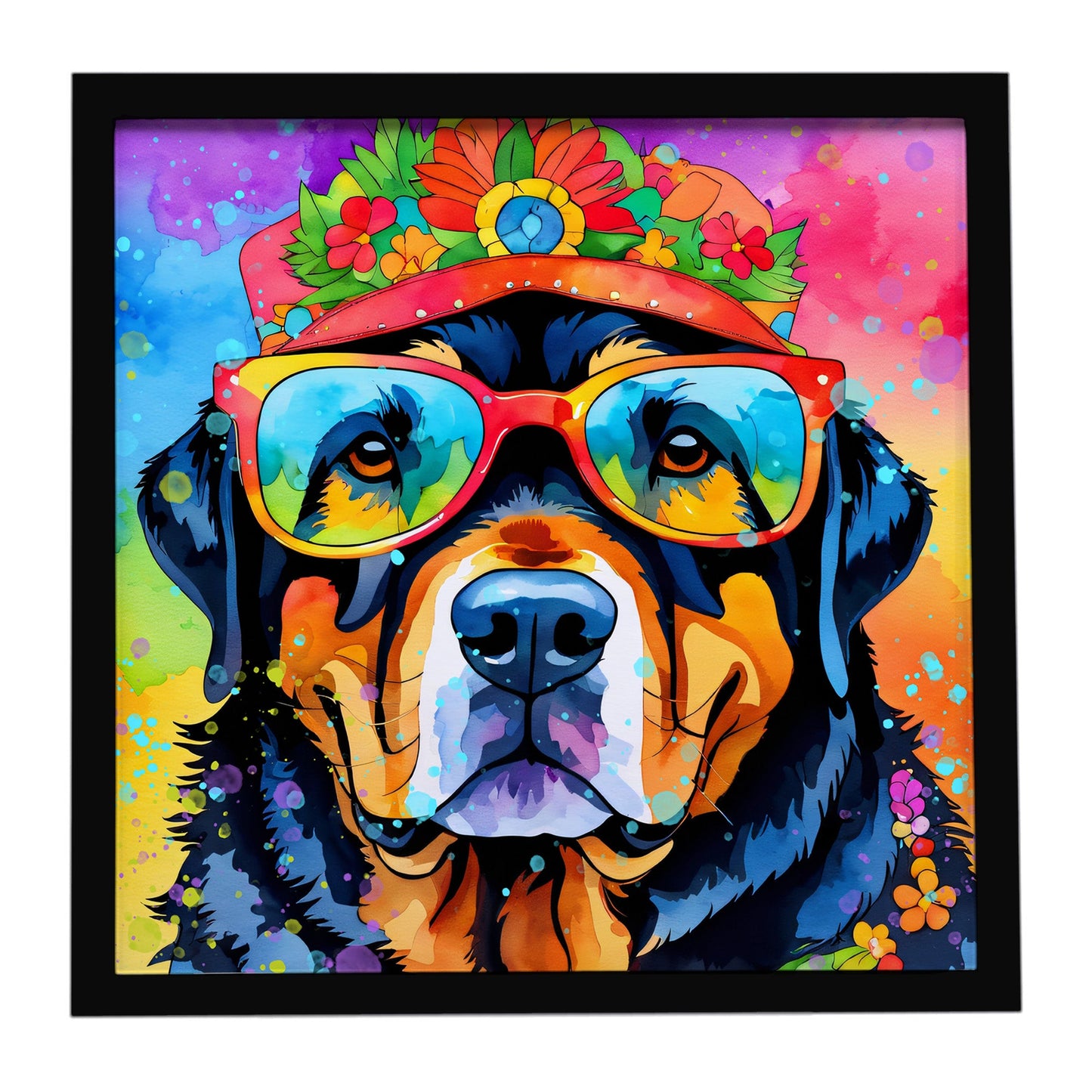 Rottweiler Hippie Dawg Framed Metal Print