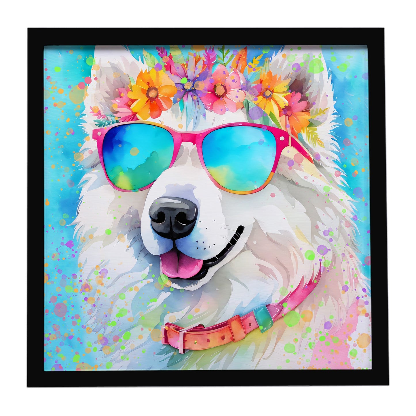 Samoyed Hippie Dawg Framed Metal Print