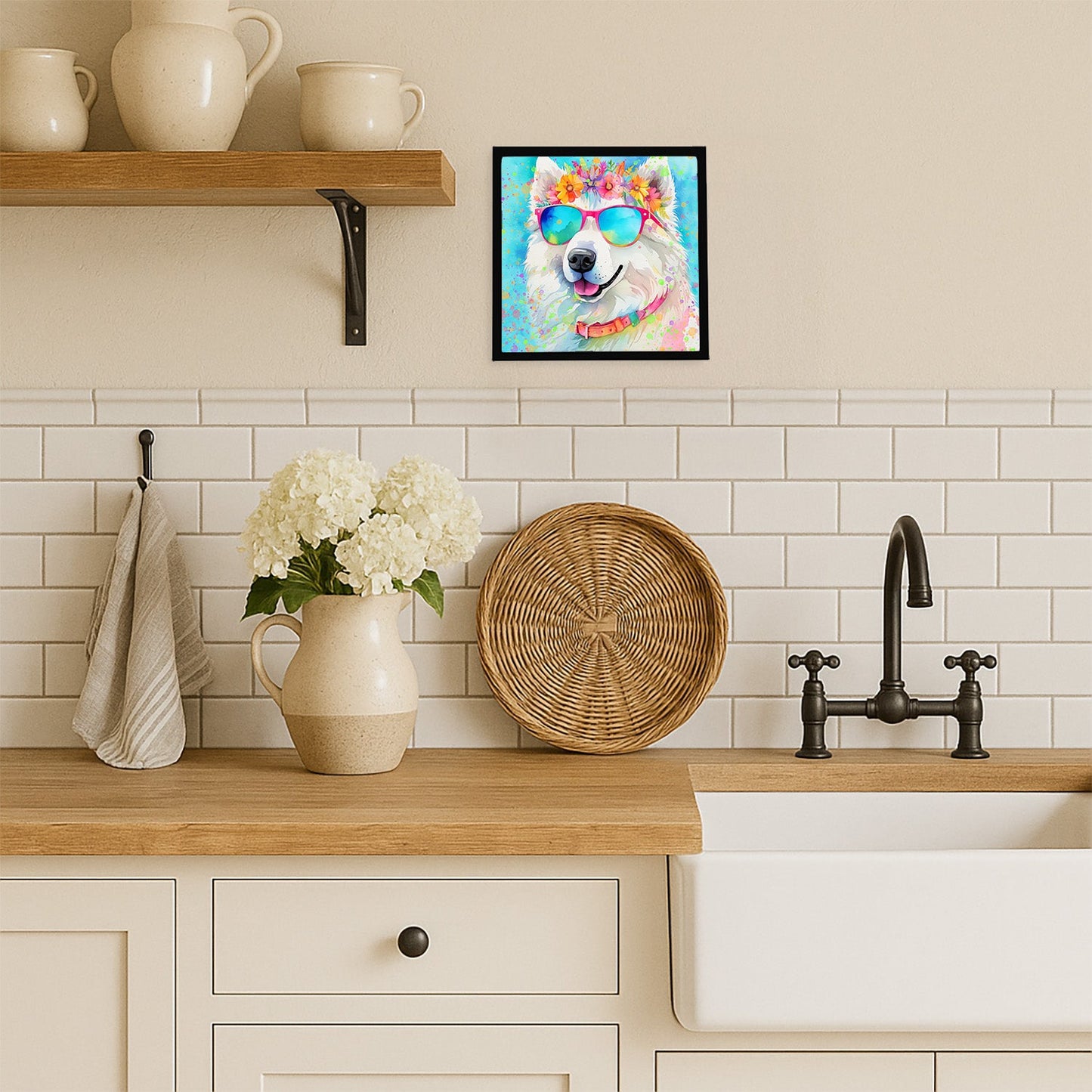 Samoyed Hippie Dawg Framed Metal Print