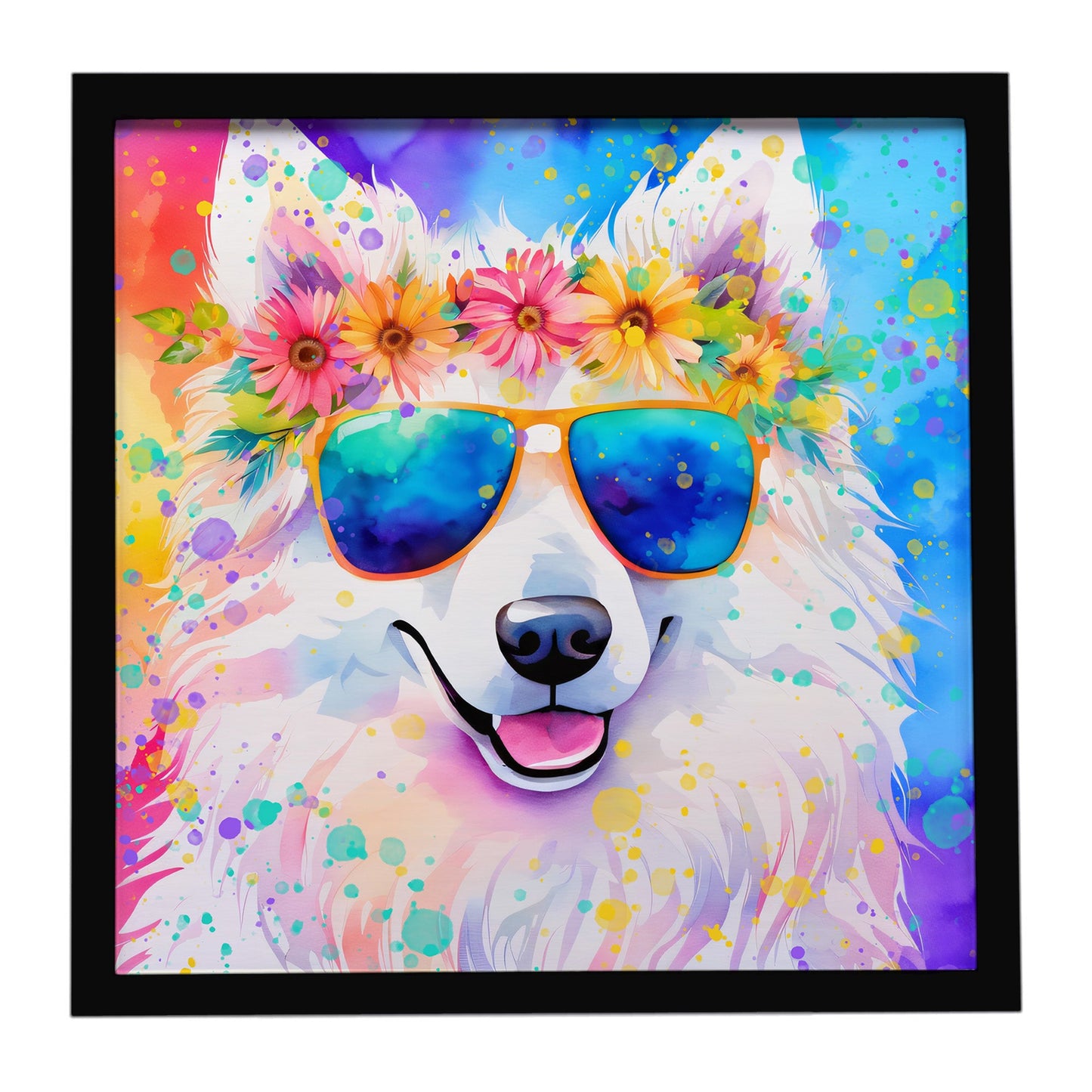 Samoyed Hippie Dawg Framed Metal Print