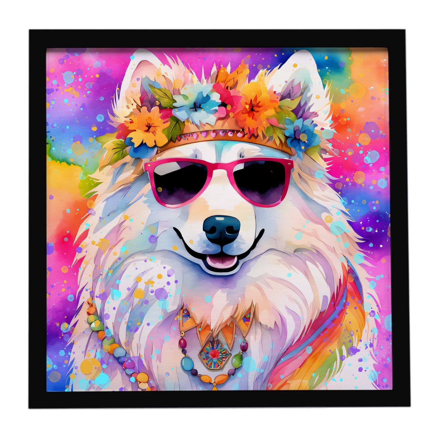 Samoyed Hippie Dawg Framed Metal Print