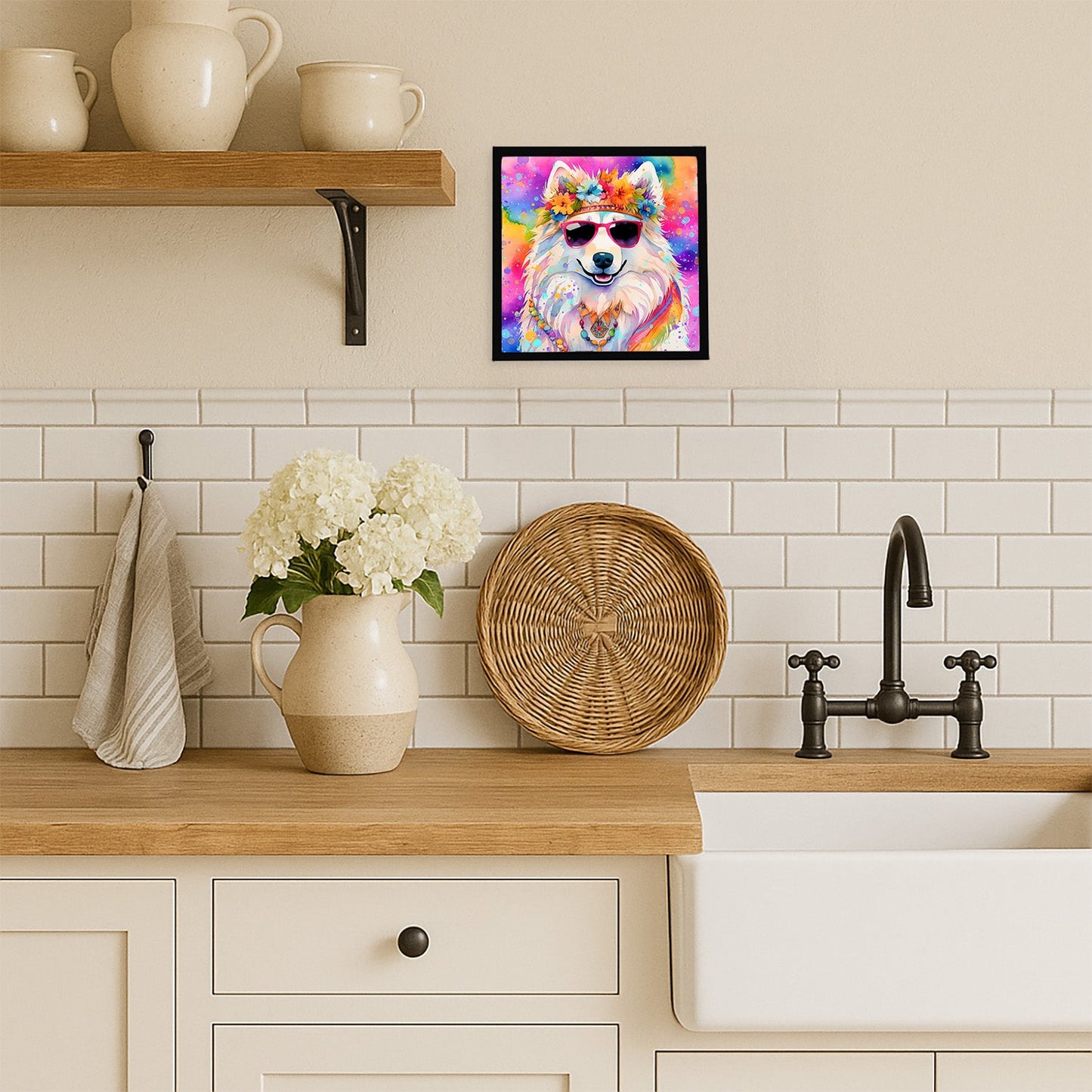 Samoyed Hippie Dawg Framed Metal Print