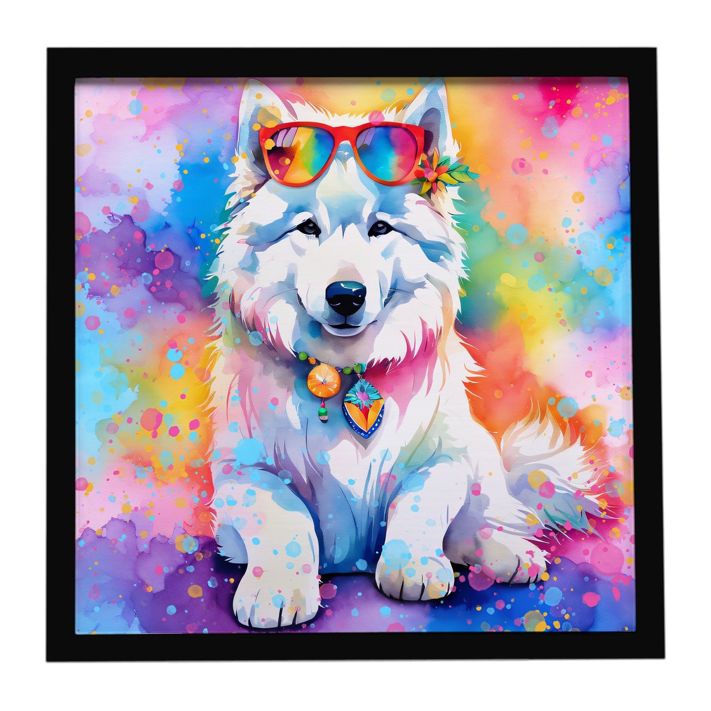 Samoyed Hippie Dawg Framed Metal Print