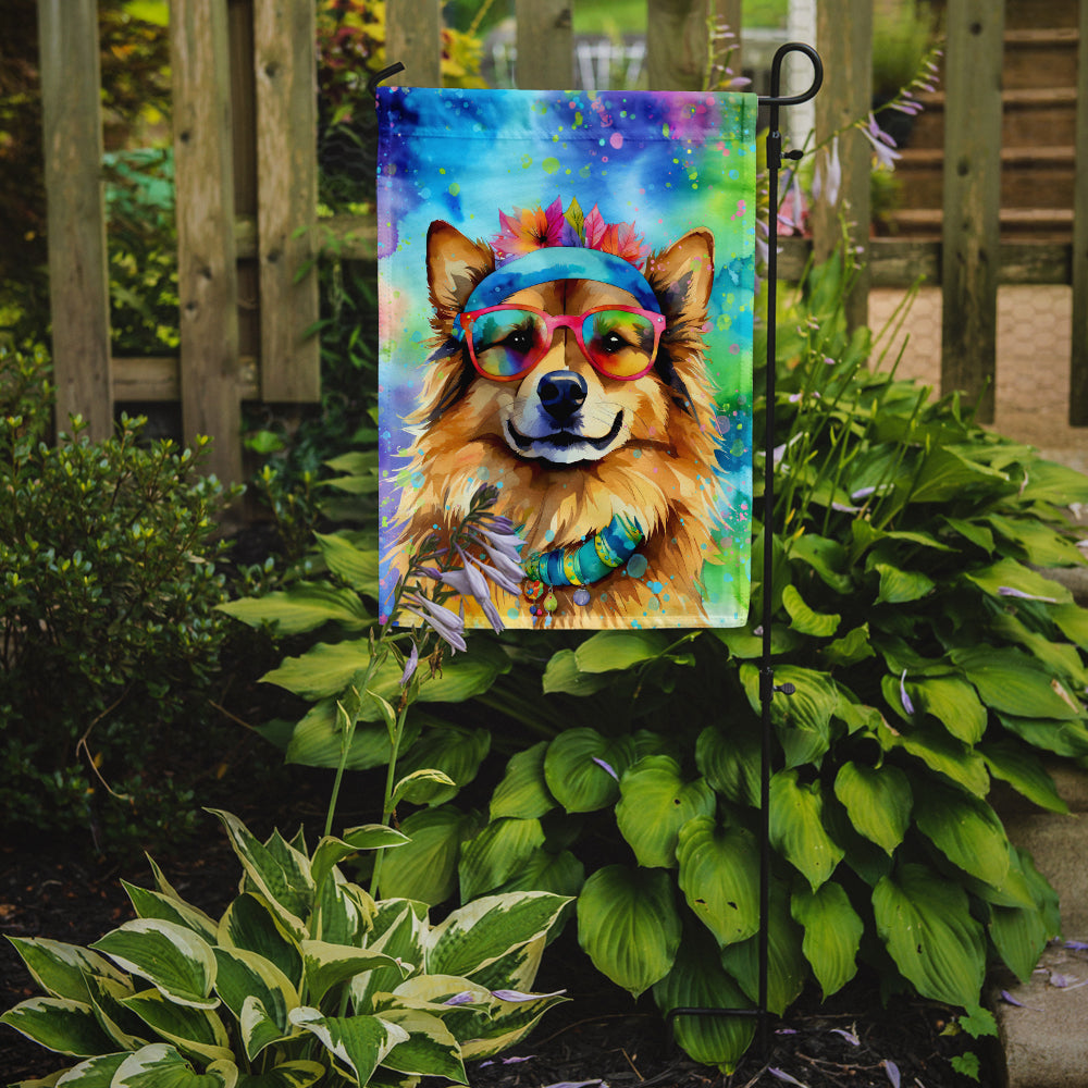 Hippie Dawg Garden Flag – Retro Dog with Sunglasses & Multicolored Background