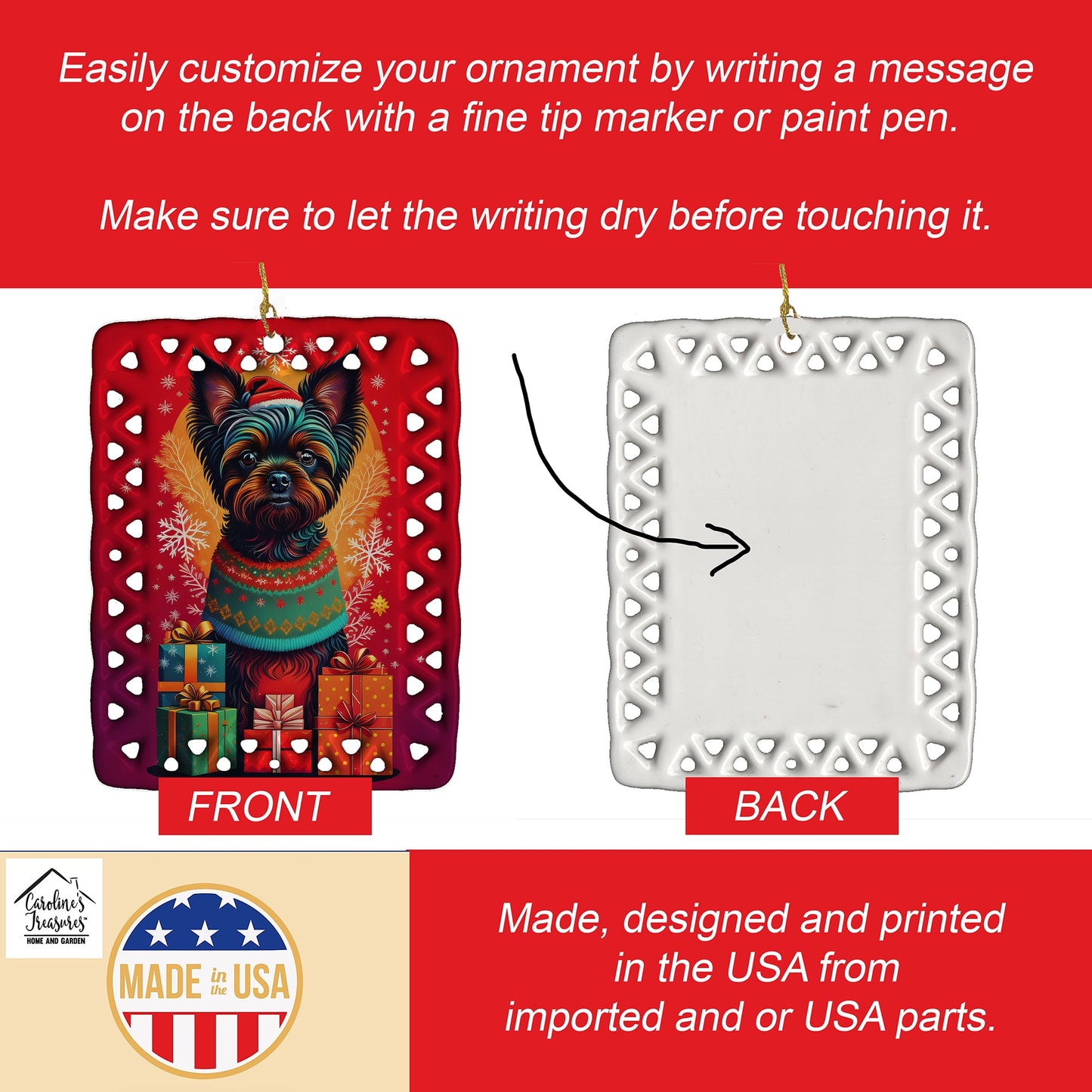 Affenpinscher Holiday Christmas Porcelain Ornament