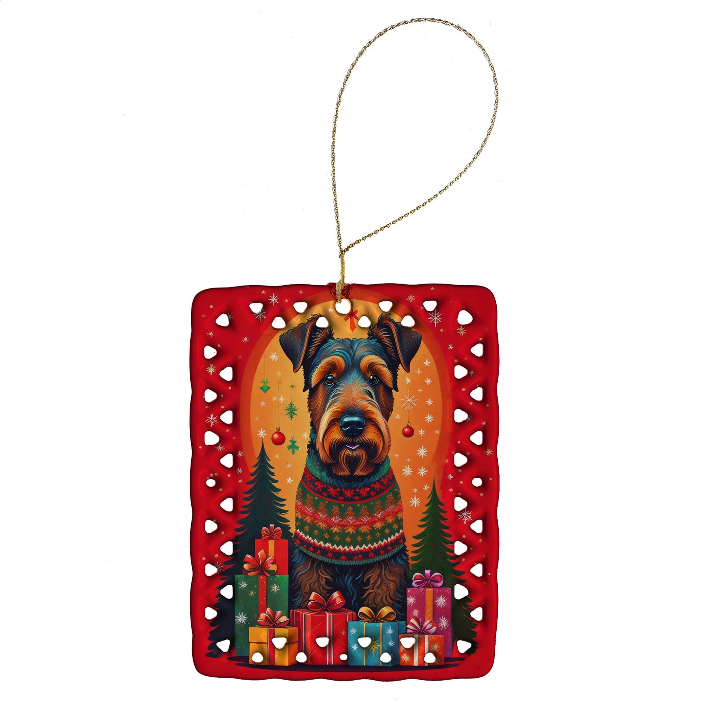 Airedale Terrier Holiday Christmas Porcelain Ornament