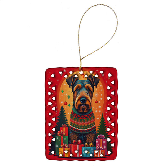 Airedale Terrier Holiday Christmas Porcelain Ornament