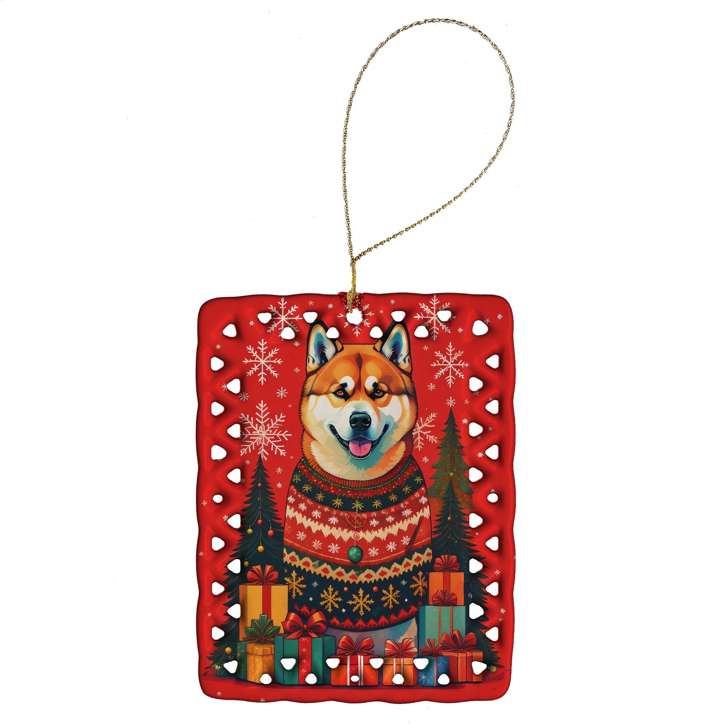 Akita Holiday Christmas Porcelain Ornament