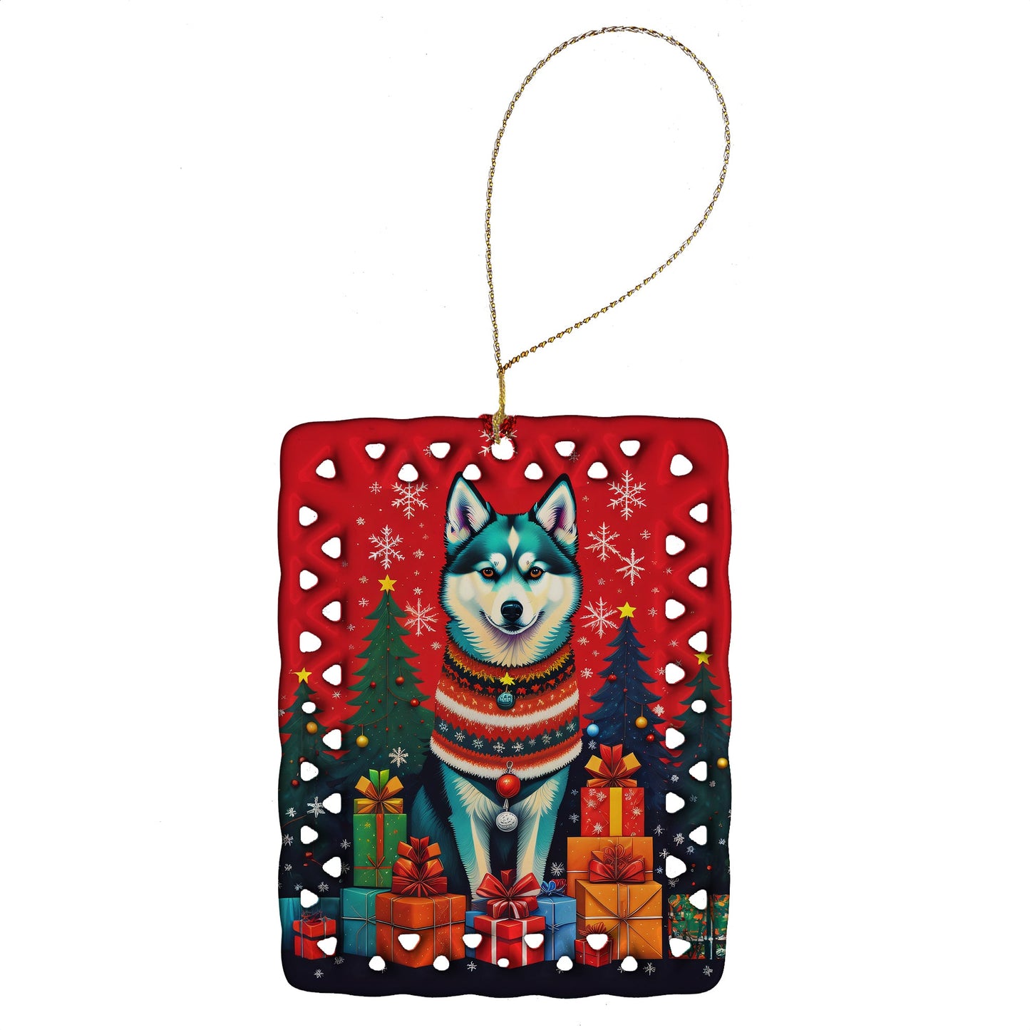 Alaskan Klee Kai Holiday Christmas Porcelain Ornament