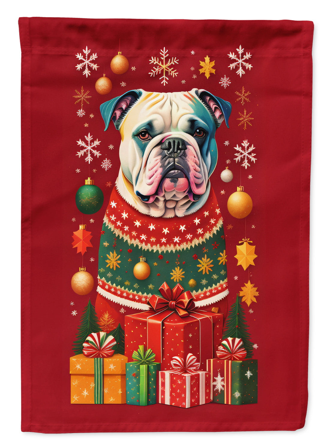American Bulldog Holiday Christmas Garden Flag – Outdoor Decorative Yard Flag