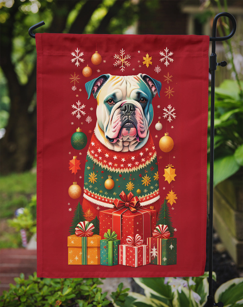 American Bulldog Holiday Christmas Garden Flag – Outdoor Decorative Yard Flag