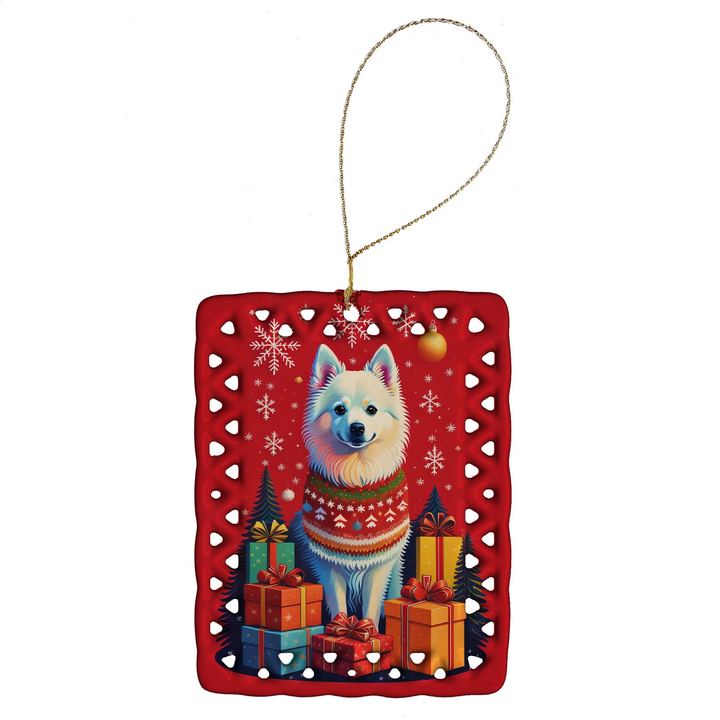 American Eskimo Holiday Christmas Porcelain Ornament