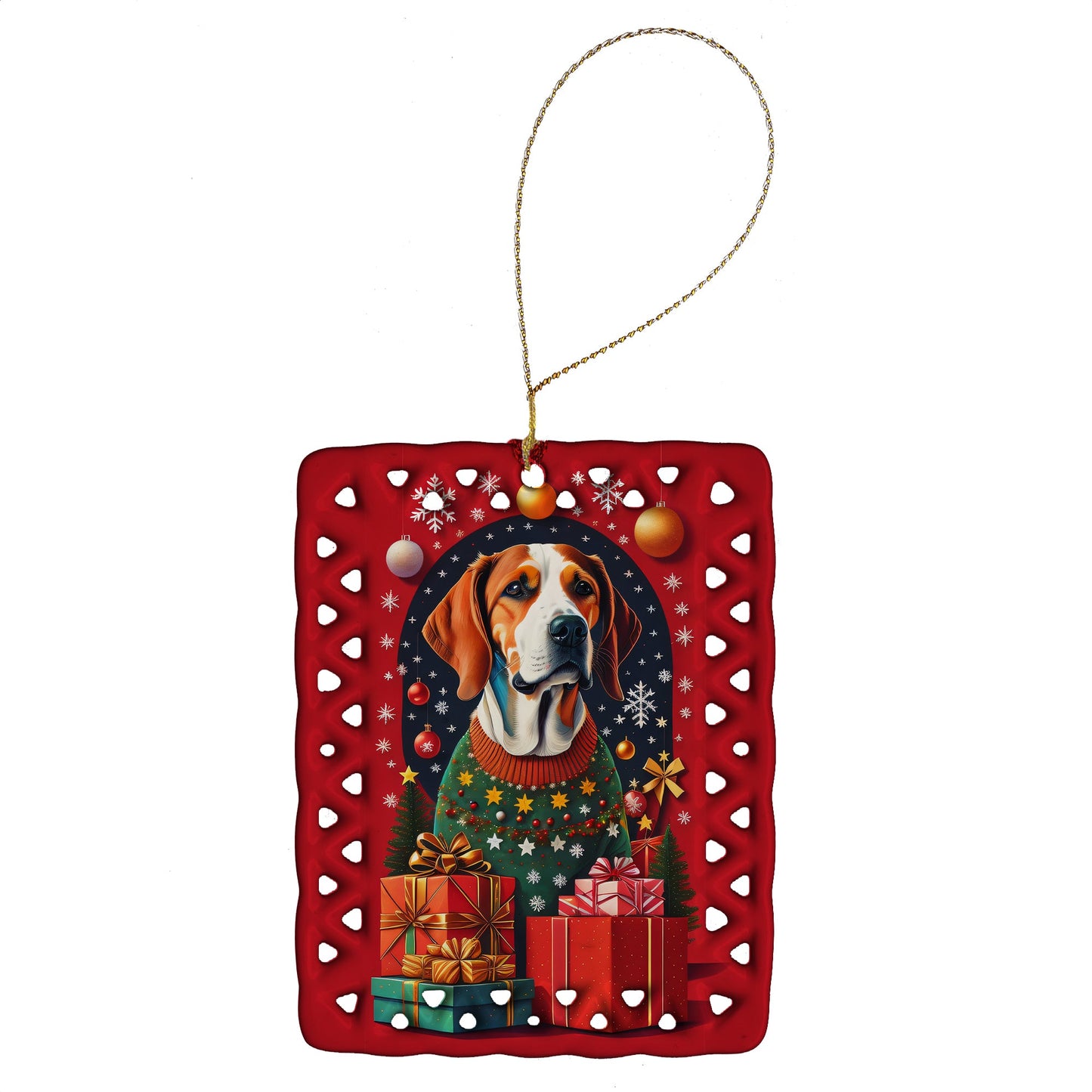 American Foxhound Dog Holiday Christmas Porcelain Ornament
