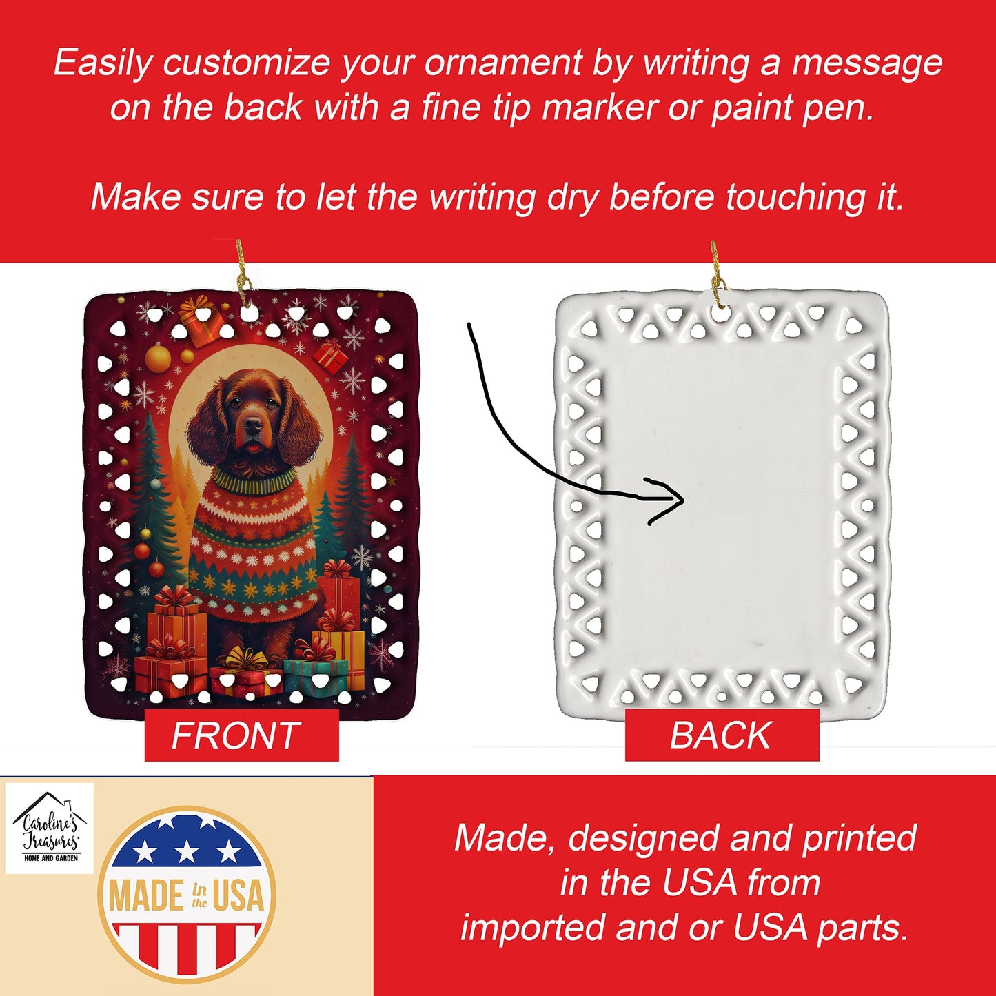 American Water Spaniel Holiday Christmas Porcelain Ornament